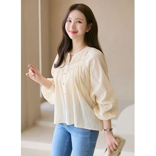Smock Button Peasant Blouse