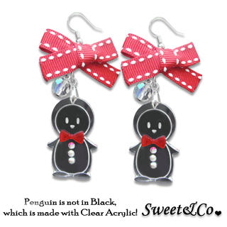 Sweet & Co. Lovely Red Ribbon & Bowtie Penguin Earrings