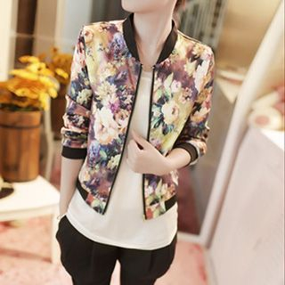 QUNI Floral Print Zip Jacket