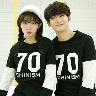 Supernova Couple Matching Color Block Lettering Pullover