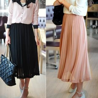 Pleated Long Chiffon Skirt