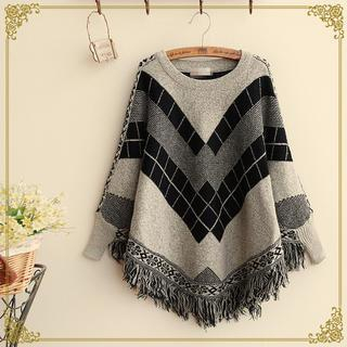 Fairyland Patterned Fringe Cape-Sleeve Jacket