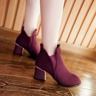 Pastel Pairs Faux Leather Block Heel Ankle Boots