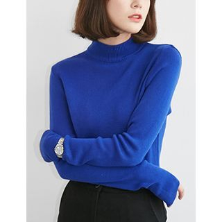 FROMBEGINNING Mock-Neck Colored Knit Top
