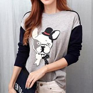 Champi Dog Printed Colour Block Long-Sleeve T-Shirt