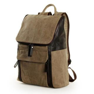 Moyyi Faux Leather Panel Canvas Backpack