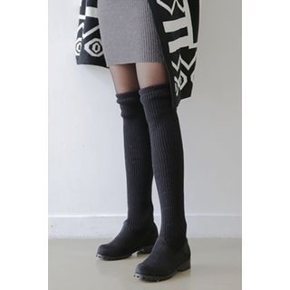 migunstyle Faux-Suede Knit Knee-High Boots