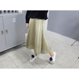 MARSHMALLOW Elastic-Waist Pleated Metallic Maxi Skirt