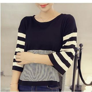 Sienne Stripe Panel 3/4-Sleeve Knit Top