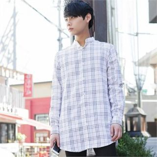 TOMONARI Mandarin-Collar Check Shirt