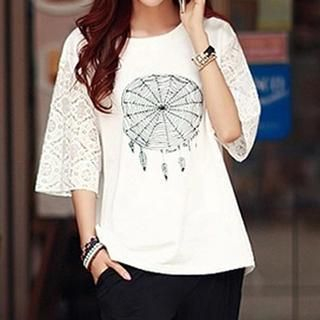 Persephone Lace Panel Print Knit Top