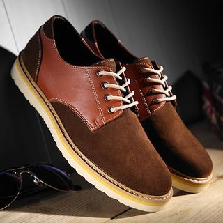 SHEN GAO Genuine Leather Panel Oxford Shoes