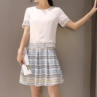Emeline Set: Short-Sleeve Top + Print Chiffon Skirt