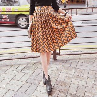 AC Patterned Pleated Midi Skirt