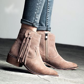 MIAOLV Genuine Leather Tasseled Ankle Boots