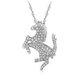 BELEC White Gold Plated 925 Sterling Silver Horse Pendant with White Cubic Zirconia and 45cm Necklace