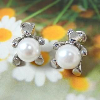 Faux-Pearl with Bear Earrings Silver - One Size