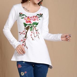 Sayumi Long-Sleeve Floral Embroidered Top