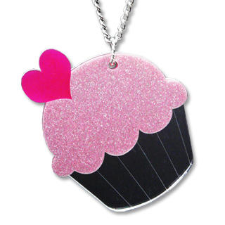 Sweet & Co. XL Glitter Pink Cupcake Mirror Long Necklace