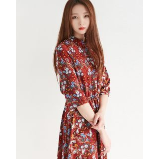 Someday, if 3/4 Sleeve Floral Print Long Dress