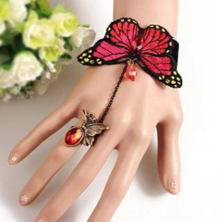 Fit-to-Kill Butterfly Bracelet & Ring Set  Red - One Size