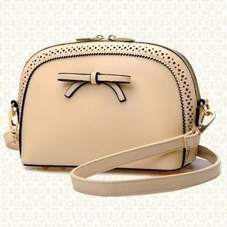 BeiBaoBao Faux-Leather Bow-Accent Perforated Cross Bag