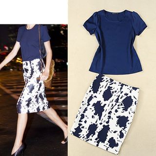 Lumini Set: Short-Sleeve Top + Patterned Midi Skirt
