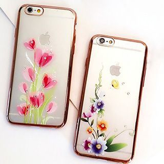 Casei Colour Rhinestone Floral Print Silicone Mobile Case - iPhone 6s / 6s Plus