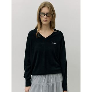 V-Neck Woolen Sweater (Black) Black - One Size