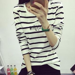 Emeline Long-Sleeve Lettering Striped T-Shirt