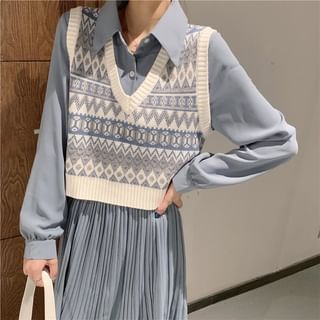 V-Neck Pattern Sweater Vest