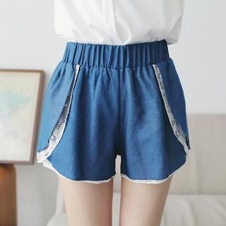 Tokyo Fashion Lace-Trim Layered Denim Shorts