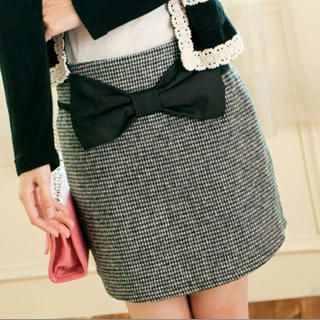 Tokyo Fashion Bow-Accent Houndstooth Skirt