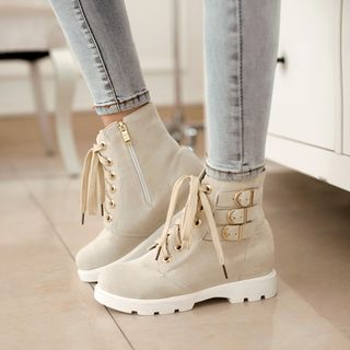 Shoes Galore Buckled Hidden Wedge Ankle Boots