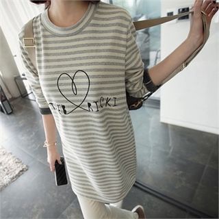 mayblue Lettering Stripe Long T-Shirt