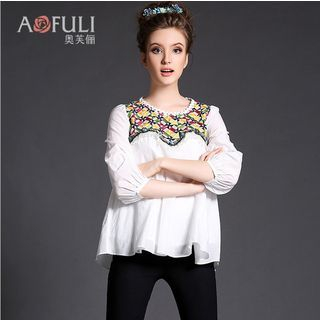 Ovette Embroidered 3/4-Sleeve Blouse