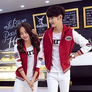 Lovebirds Couple Color-Block Hooded Jacket