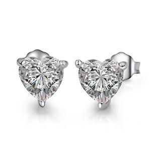 BELEC 925 Sterling Silver Heart-shaped Stud Earrings with White Cubic Zircon