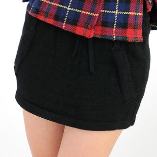 Drawstring Knit Miniskirt Black - One Size