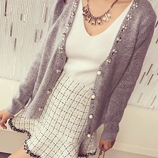 Rainbeam Rhinestone Beaded Knit Cardigan