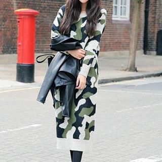 Isadora Long Sleeved Camouflage Knit Dress