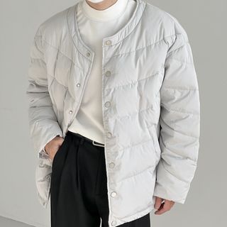 Crew Neck Button-Up Padded Jacket