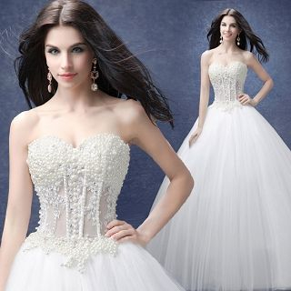 Angel Bridal Strapless Beaded Ball Gown Wedding Dress