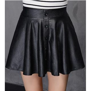 Oaksa Buttoned Faux Leather A-Line Skirt