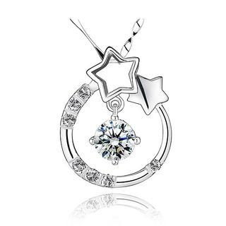 BELEC White Gold Plated 925 Sterling Silver Star Pendant with White Cubic Zirconia and 45cm Necklace