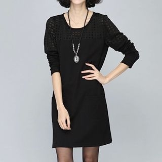 Supernova Panel Perforated Long-Sleeve Dress