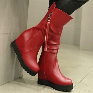 Gizmal Boots Faux Leather Hidden Wedge Mid-calf Boots