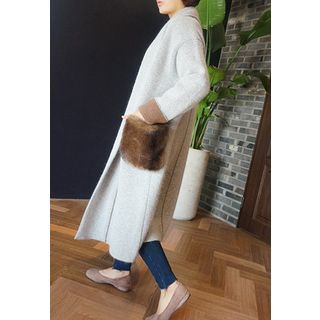 STYLEBYYAM Detachable Faux-Fur Shawl-Collar Wool Blend Knit Coat
