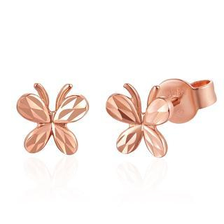 MaBelle 14K Solid Rose Gold Butterfly Diamond Cutting Stud Post Earrings