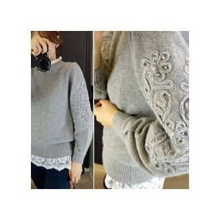 LEELIN Appliqu  Balloon-Sleeve Sweater